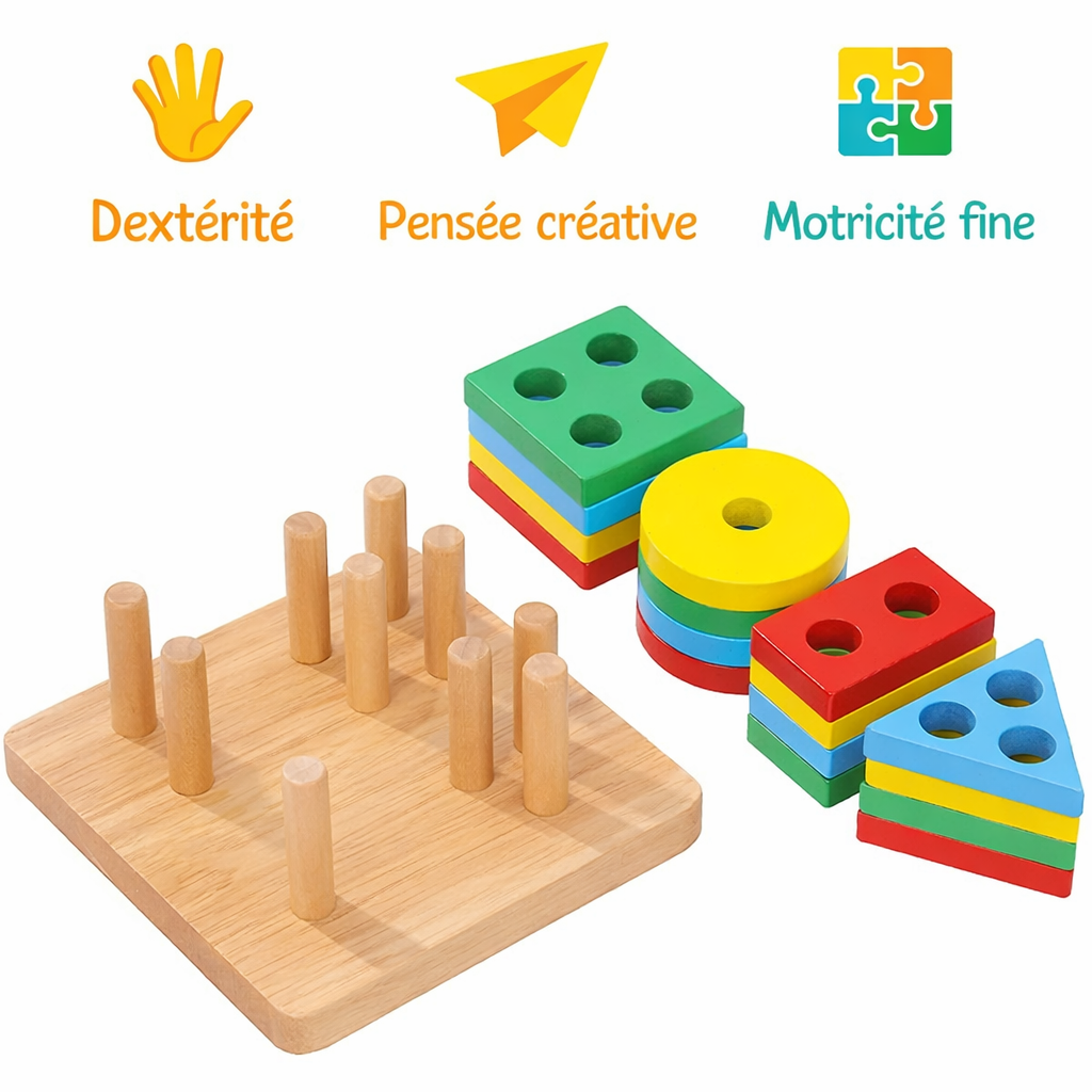 Jouets de tri et d'empilage en bois Montessori