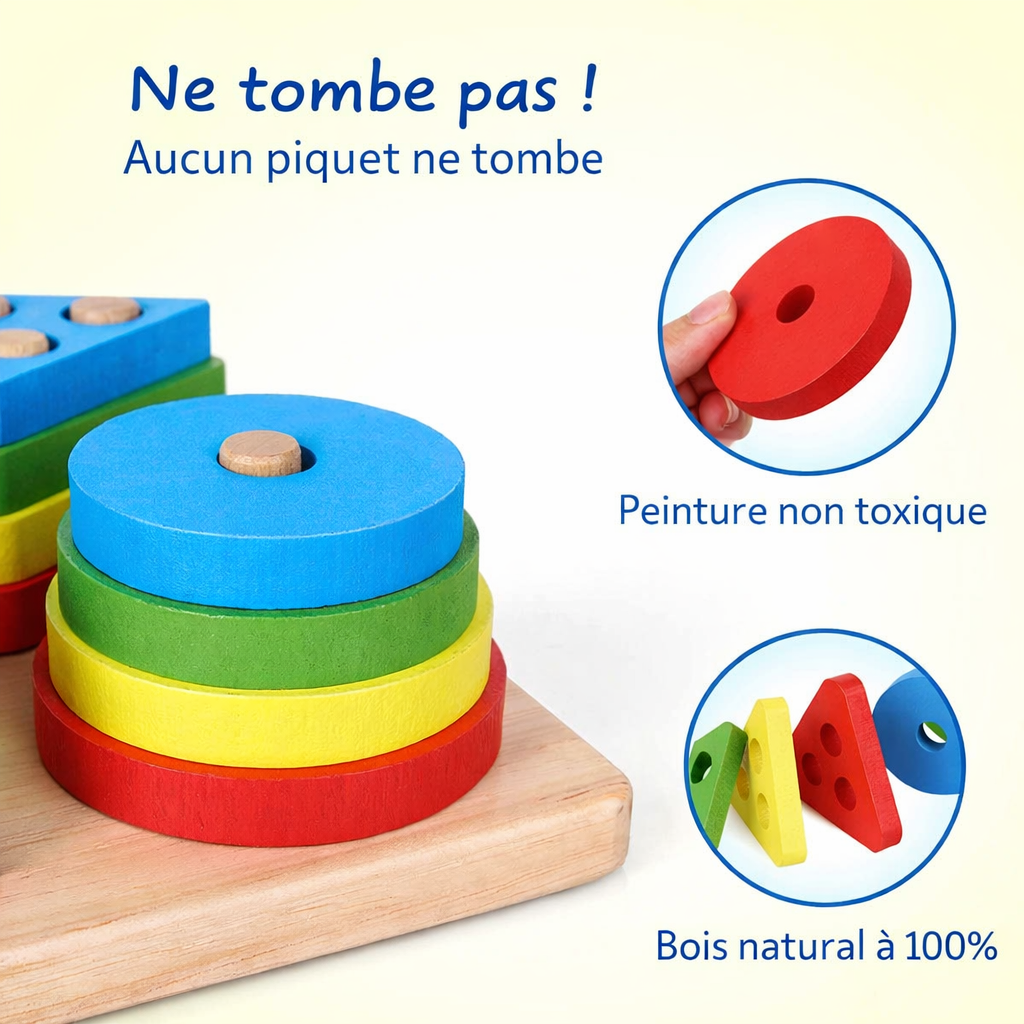 Jouets de tri et d'empilage en bois Montessori