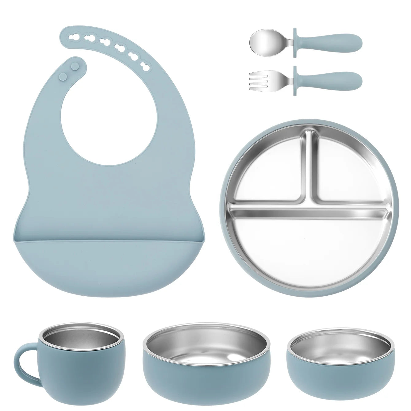 Set d'alimentation 7 pièces  (acier inoxydable et Silicone)