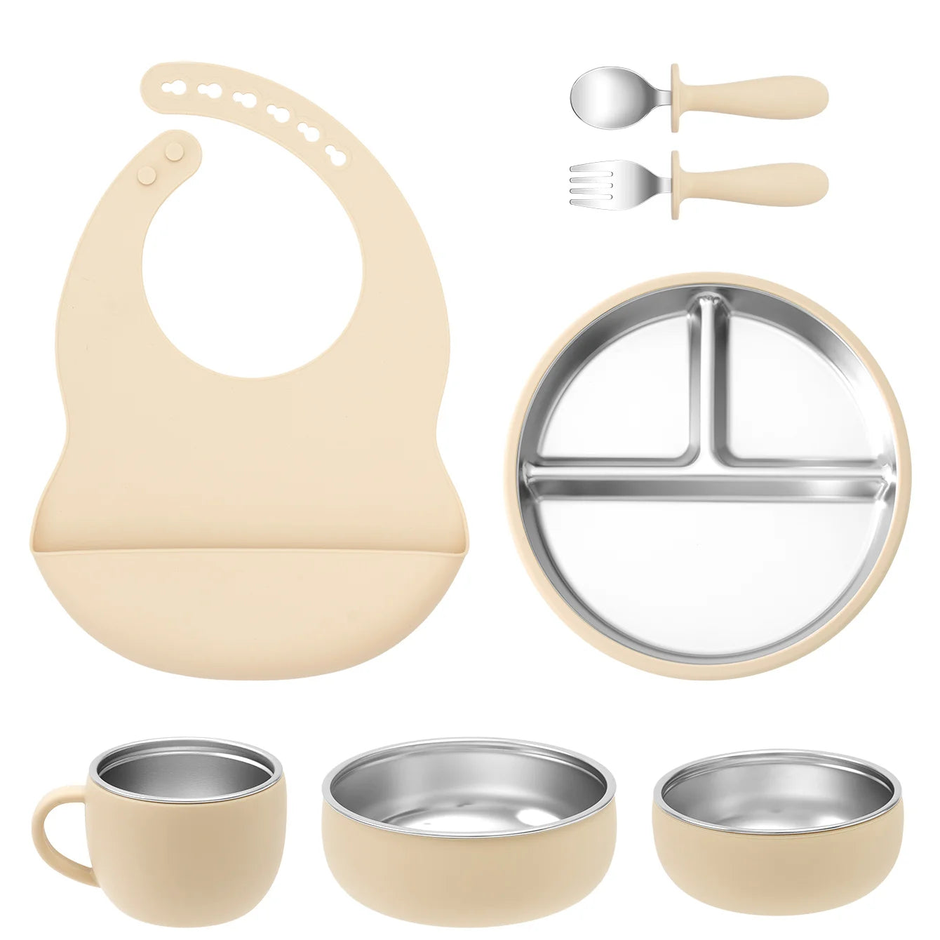 Set d'alimentation 7 pièces  (acier inoxydable et Silicone)